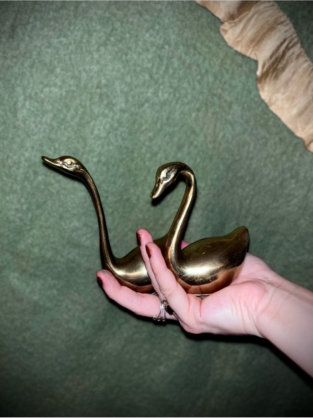 Vtg 1970s MCM Set of (2) Hollywood Regency Brass Swan Figurines